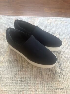 Vince Black Slip-On Platform Sneakers with White Sole
